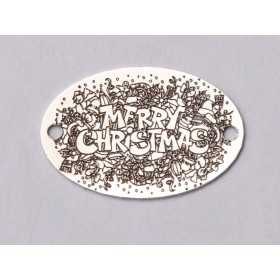 Element brățară oval Merry Christmas din argint 925, gravură laser 12x18 mm E0726