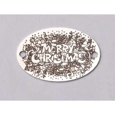 Element brățară oval Merry Christmas din argint 925, gravură laser 12x18 mm E0726