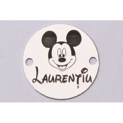 Banut Mot Personalizat Argint 925 cu Mickey si Nume Gravate 16.5mm 0.3mm S118
