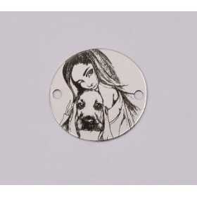 Charm brățară fată cu cățel din argint 925, gravură laser 16.5 mm E1164