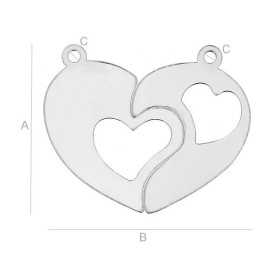 Pandantiv cuplu inimă din argint 925, 2 jumătăți 18x22mm G0791-N