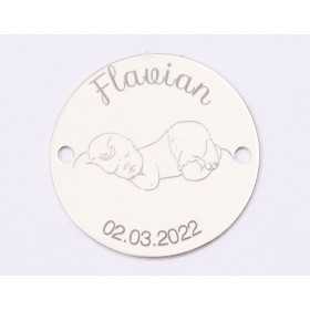 S117 - Banut din argint pentru botez de 16.5mm model cu bebe dormind