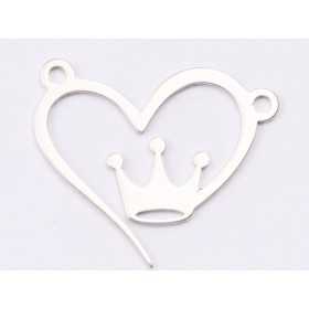 E1492 N - Pandant argint 925 Inima si coroana, 20.5x17mm- 1 buc