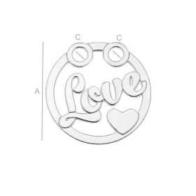 Charm LOVE din argint 925, medalion rotund cu inimă 18mm G0824