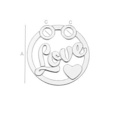 Charm LOVE din argint 925, medalion rotund cu inimă 18mm G0824