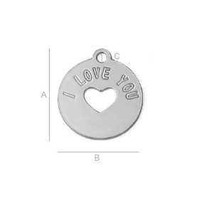 Charm bănuț I LOVE YOU din argint 925, inimă decupată 14mm G0841