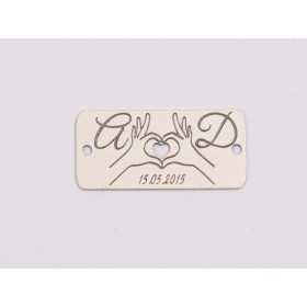 Tăbliță cuplu din argint 925 personalizată cu inițiale și dată 25x12mm E1989