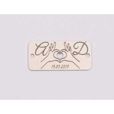 Tăbliță cuplu din argint 925 personalizată cu inițiale și dată 25x12mm E1989
