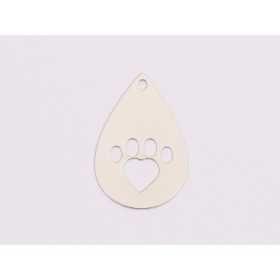 Cercel din argint 925 lacrimă cu lăbuță și inimă, decupaj laser 18x12.5mm, 1 buc E2002