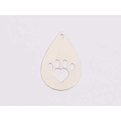 Cercel din argint 925 lacrimă cu lăbuță și inimă, decupaj laser 18x12.5mm, 1 buc E2002