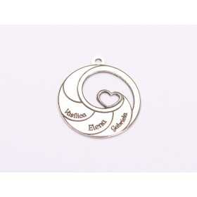 Pandantiv spiral cu nume personalizat din argint 925, 4 nume și inimă, 20x18 mm S150