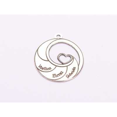 Pandantiv spiral cu nume personalizat din argint 925, 4 nume și inimă, 20x18 mm S150