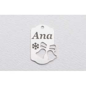 Tăbliță personalizată cu nume din argint 925, clopoței Crăciun 18x12mm E2039