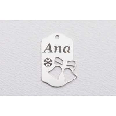 Tăbliță personalizată cu nume din argint 925, clopoței Crăciun 18x12mm E2039