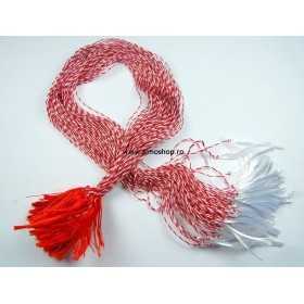 Șnur de mărțișor împletit roșu-alb, 1 mm, 30 cm cu canafi, set cca 100 buc D034