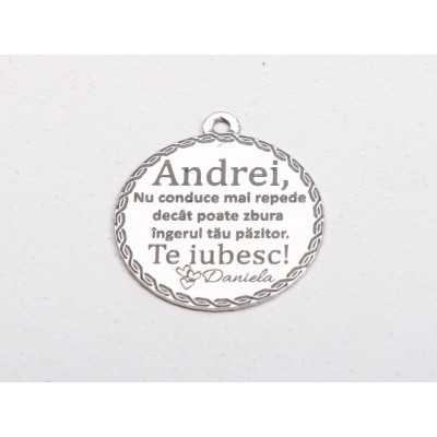 Medalion auto înger păzitor personalizat din argint 925, cadou șofer, 22x25 mm E2058 G
