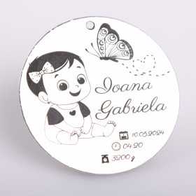 S0014-G Pandant argint pentru botez cu fluturas pentru fetite 22mm