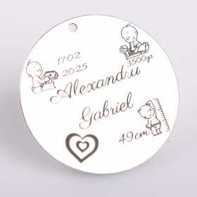 S0017-G Pandant argint pentru botez cu date nastere 22mm