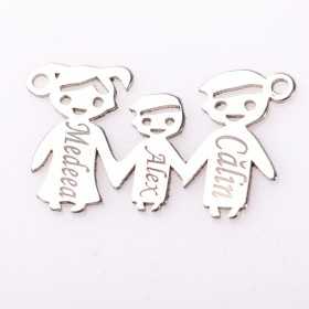 Pandantiv familie personalizat cu nume, 3 membri, argint 925, 21.5x13mm E1912