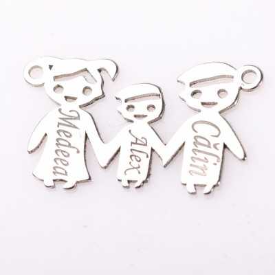 Pandantiv familie personalizat cu nume, 3 membri, argint 925, 21.5x13mm E1912