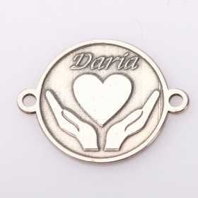 Bănuț de argint 925 gravat în relief Mâini cu Inimă Personalizat cu Nume E2101