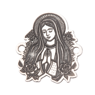 Element brățară Fecioara Maria cu trandafiri din argint 925, decupaj laser 15x13.5 mm E2141 G