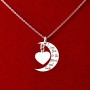 Colier cu inima si luna din argint - "I love you to the moon and back"