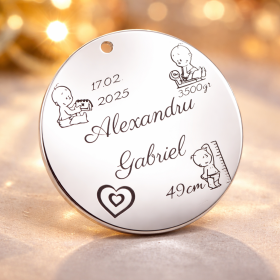 S0017-G Pandant argint pentru botez cu date nastere 22mm