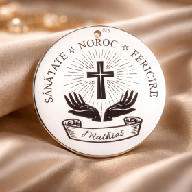 S0021-G Pandant argint pentru botez Sanatate Noroc Fericire 22mm