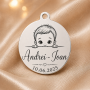 S208 - Pandant banut din argint pentru botez de 22mm personalizabil model baietel