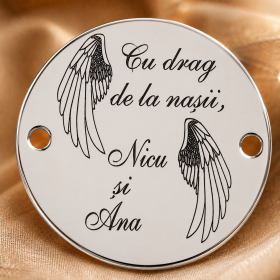 E1560 G Banut din argint "Cu drag de la nasii..." 16.5mm, 0.3mm 1 buc