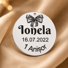 Banut de Mot din Argint 925 fundita Personalizat cu Nume, Data si 1 Anisor 22mm S0133