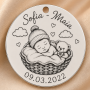 S209 - Pandant banut din argint pentru botez de 22mm personalizabil model bebe in cosulet