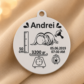 S104 - Pandant banut din argint personalizabil cu datele de nastere 22mm
