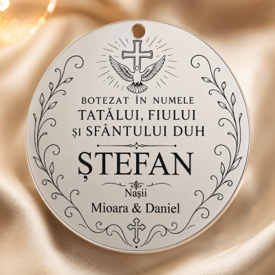 Banut de Mot din Argint 925 Personalizat 22mm In Numele Tatalui Pandantiv Botez S0230