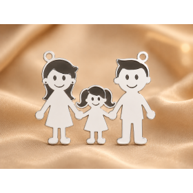 Pandant din argint cu familie cu un copil personalizabil 13x18mm 0.6mm S0231