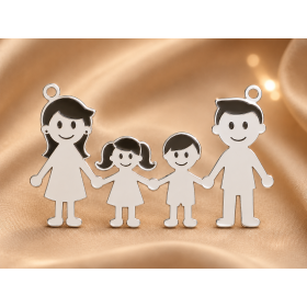 Pandant din argint cu familie cu 2 copii personalizabil 13x23mm 0.6mm S0232