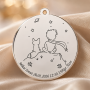 Banut de botez personalizat Micul Print si Vulpea din Argint 925 gravat cu nume si datele nasterii 22 mm S0238