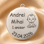 Banut de botez personalizat cu bebelus baietel sau fetita din Argint 925 gravat cu nume, varsta si data – 22 mm, 0.3 mm – S0239