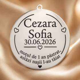 Banut de Mot Personalizat din Argint 925 cu Nume si Date Nastere 22mm 0.3mm S0242