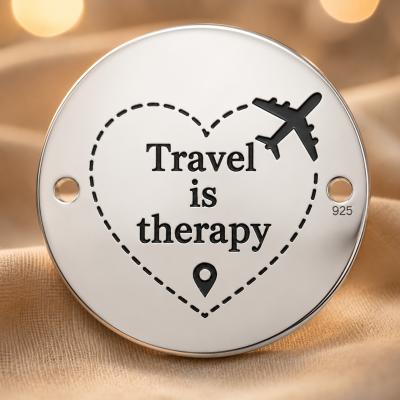 Banut Conector din Argint 925 „Travel is Therapy” – Charm pentru Bratară 16.5 mm 0.3mm S0243 GS