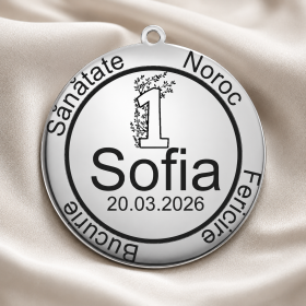 Banut Mot Personalizat Argint 925 cu Nume, Varsta si Data Aniversare 22mm 0.3mm S0244