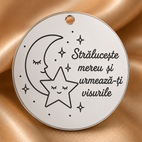 Banut Mot Botez Personalizabil Argint 925 luna si stele 22mm 0.3mm S0247