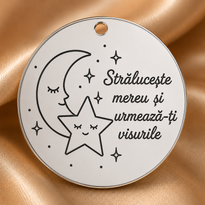Banut Mot Botez Personalizabil Argint 925 luna si stele 22mm 0.3mm S0247