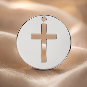 Charm banut din Argint 925 decupat cu cruciulita 16.5mm pentru pandantiveE0010