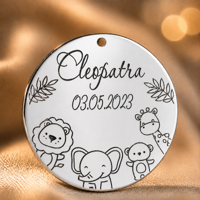 S147 Bănuț Botez Argint 925 Personalizat Nume Dată – Tema Jungle 22mm