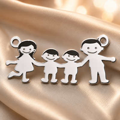 Pandantiv familie cu doi băieți din argint 925 lucios, 28x13mm E0607
