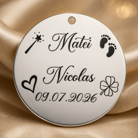 Banut Argint 925 Personalizat Taierea Motului cu Nume si Data - Cadou de la Nasi 22 mm 0.3mm S0270