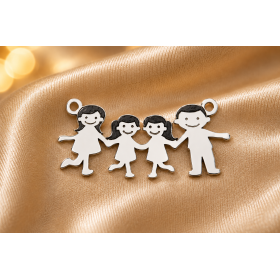 Charm Familie Argint 925 Mama Tata Doua Fetite 28x13 mm Pandantiv E0606