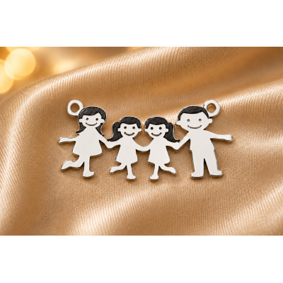 Charm Familie Argint 925 Mama Tata Doua Fetite 28x13 mm Pandantiv E0606